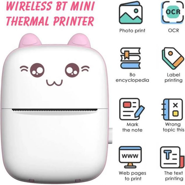 Mini imprimante thermique Bluetooth style chat avec 4 rouleaux